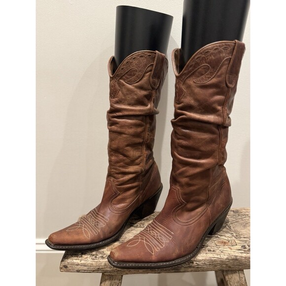 Steve Madden Brown Soft Saddle Leather Slouch Cowboy Boots Y2K Vintage Women’s 8 - Picture 4 of 15